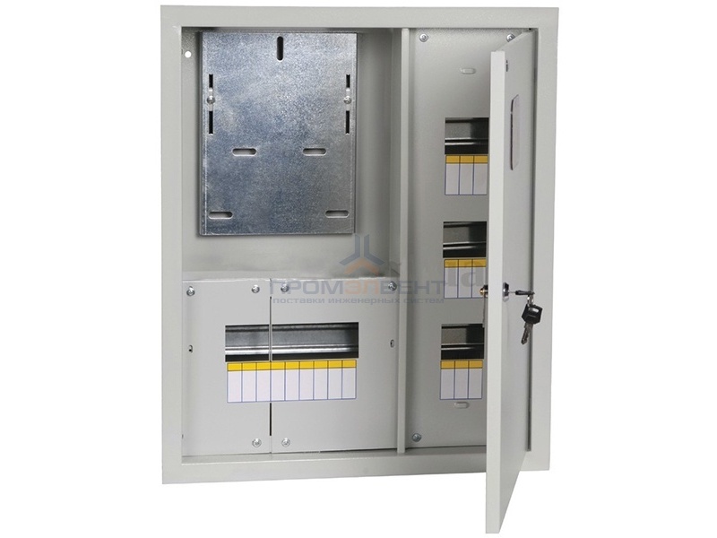 Щит металлический ЩУРв-3/18зо-1 36 УХЛ3 IP30 на 3-фазный счетчик и 18 модулей встраиваемый ИЭК